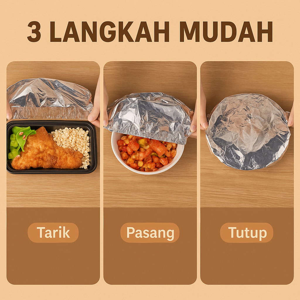Penutup Makanan Aluminium Foil Elastis Anti Debu Tahan Panas Piring Mangkuk Cuci Pakai Berulang