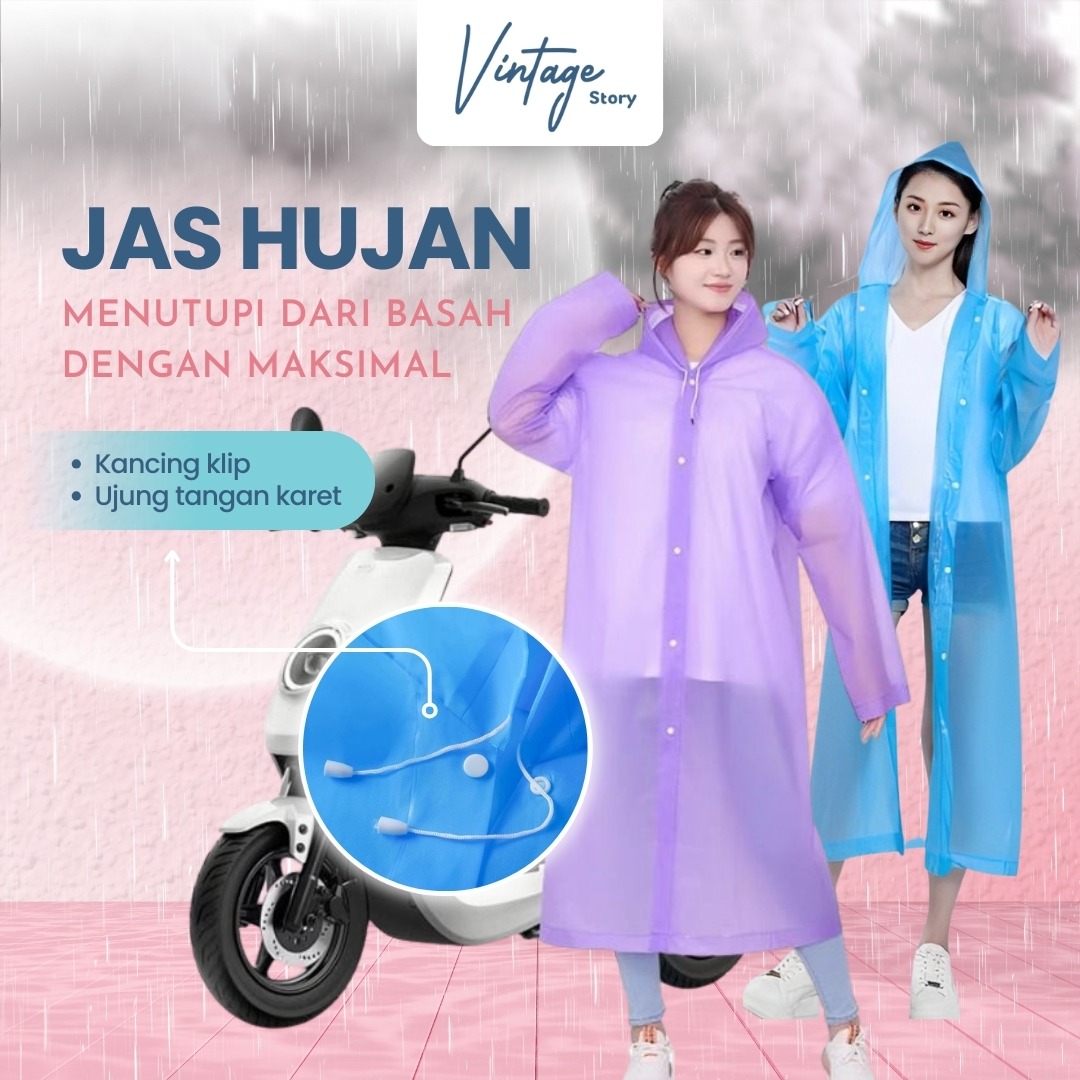 Jas Hujan Panjang Transparant Tebal Stylish Pria Wanita