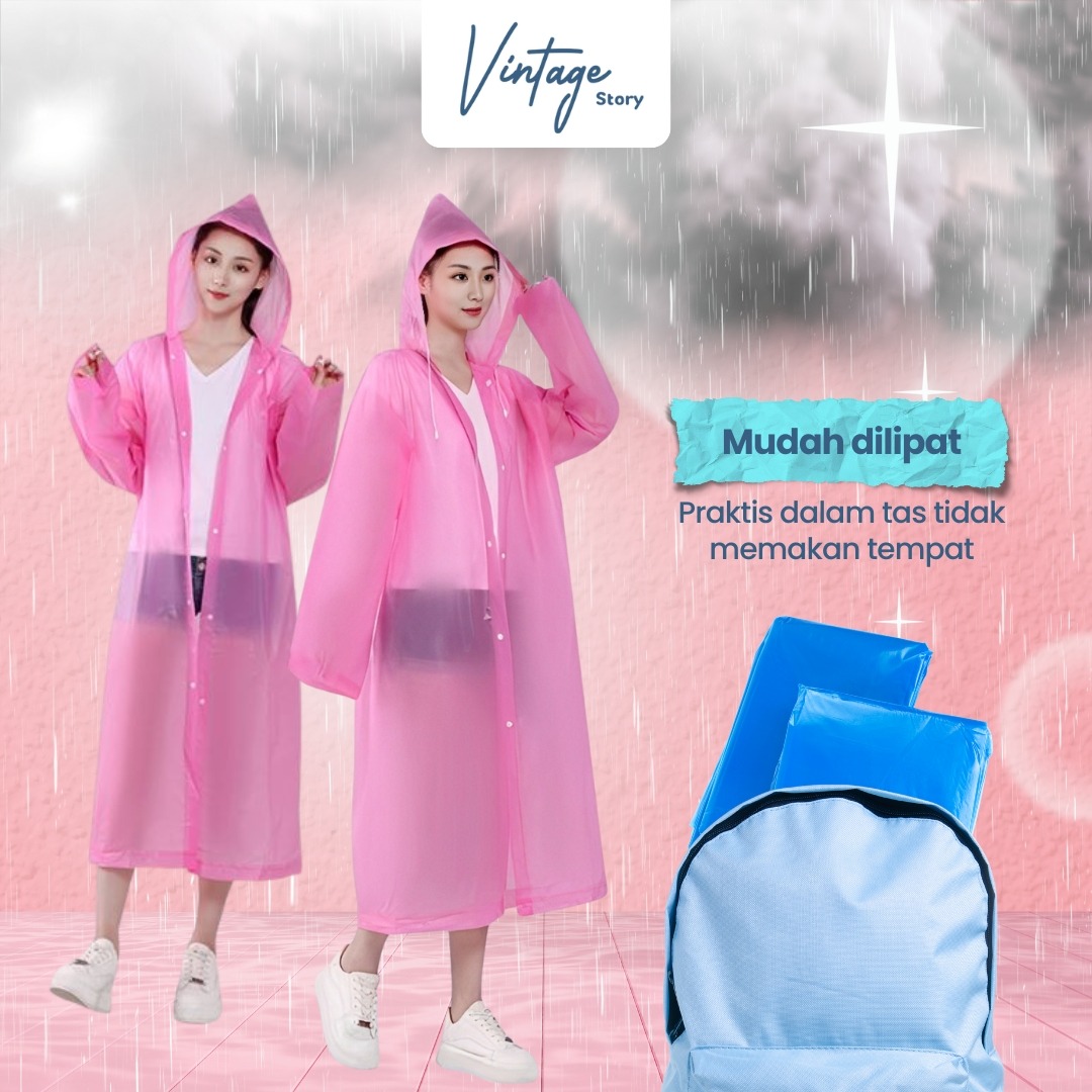 Jas Hujan Panjang Transparant Tebal Stylish Pria Wanita