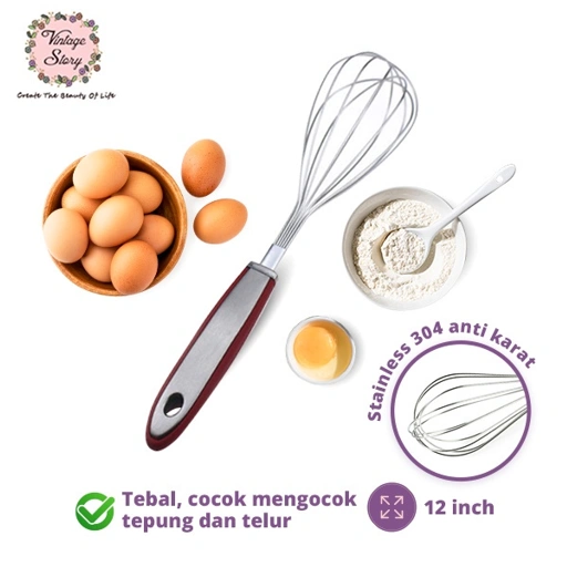 Image of Pengocok Telur Manual Extra Tebal Pengaduk  Adonan Kue Hand Mixer Egg Stainless Steel 12 Inch
