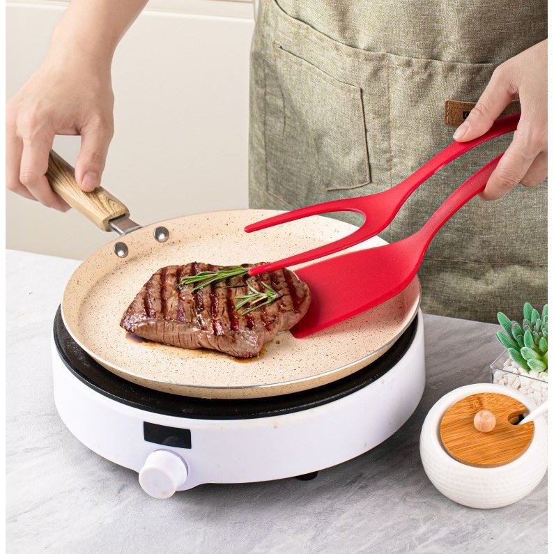 Spatula Jepit 2 in 1 Pencapit Steak Gorengan Roti Makanan Serbaguna bahan Nilon Food Grade Tahan Panas Hingga 230°C