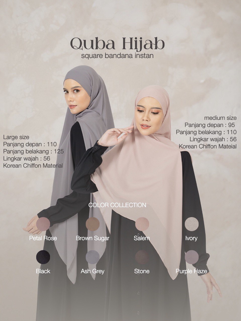 Azmiza - Quba Instant (HIJAB ONLY) ( Hijab Segi Empat Instan Syari Umroh Haji Daily Bahan Korean Chiffon)