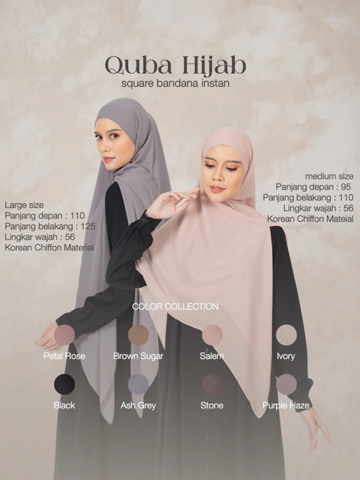 Image of Azmiza - Quba Instant (HIJAB ONLY) ( Hijab Segi Empat Instan Syari Umroh Haji Daily Bahan Korean Chiffon)