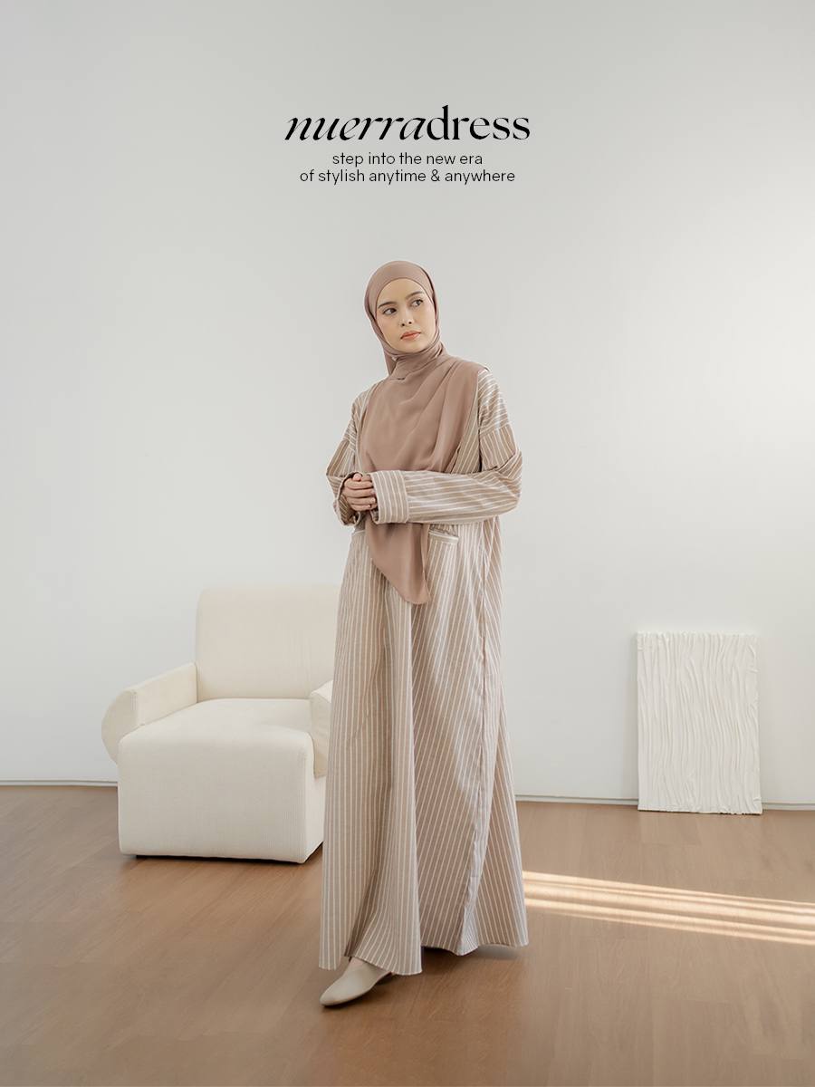 Azmiza-Nuerra Dress-Dress Stripe Oversized-Abaya Stripe Cotton Umroh Haji Nyaman Adem-