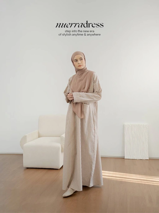 Image of Azmiza-Nuerra Dress-Dress Stripe Oversized-Abaya Stripe Cotton Umroh Haji Nyaman Adem-