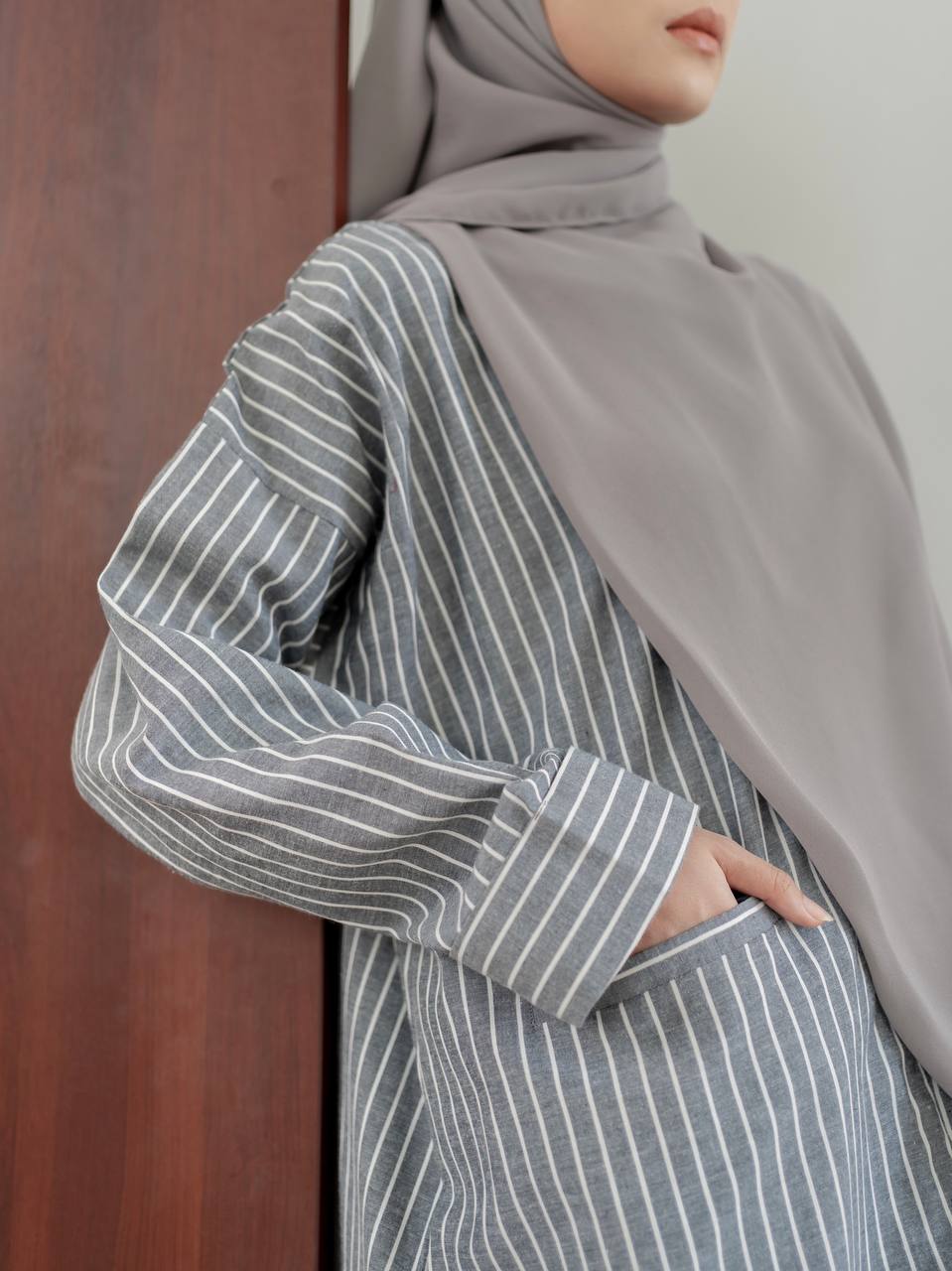 Azmiza-Nuerra Dress-Dress Stripe Oversized-Abaya Stripe Cotton Umroh Haji Nyaman Adem-
