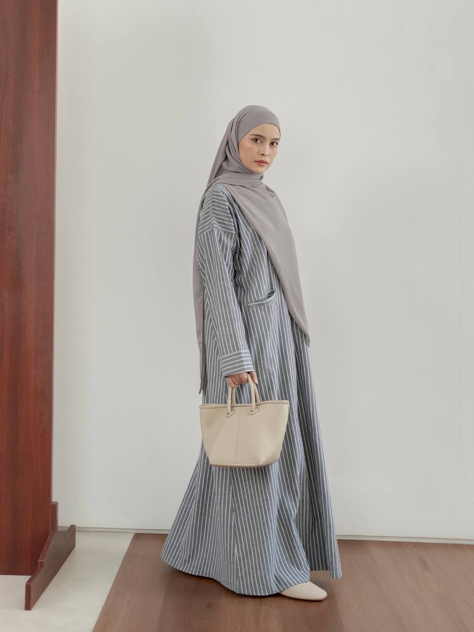 Azmiza-Nuerra Dress-Dress Stripe Oversized-Abaya Stripe Cotton Umroh Haji Nyaman Adem-