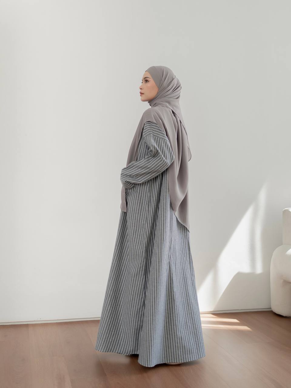 Azmiza-Nuerra Dress-Dress Stripe Oversized-Abaya Stripe Cotton Umroh Haji Nyaman Adem-
