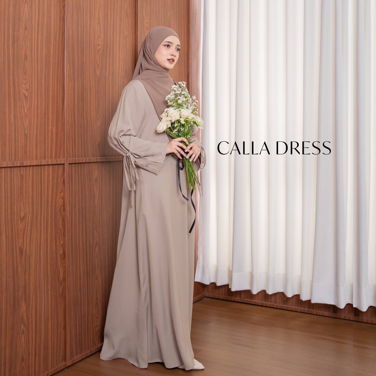 Azmiza-Calla Dress-Dress Tangan Pita Ribbon Sleeve Daily Umroh Haji Busui Friendly