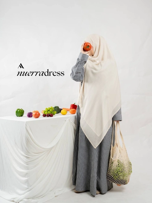 Azmiza-Nuerra Dress-Dress Stripe Oversized-Abaya Stripe Cotton Umroh Haji Nyaman Adem-
