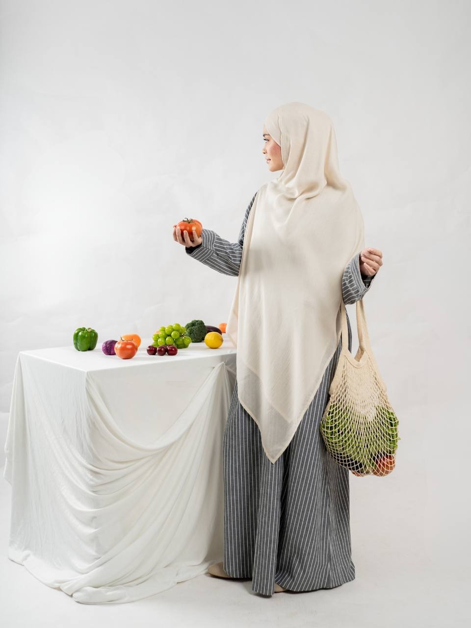 Azmiza-Nuerra Dress-Dress Stripe Oversized-Abaya Stripe Cotton Umroh Haji Nyaman Adem-