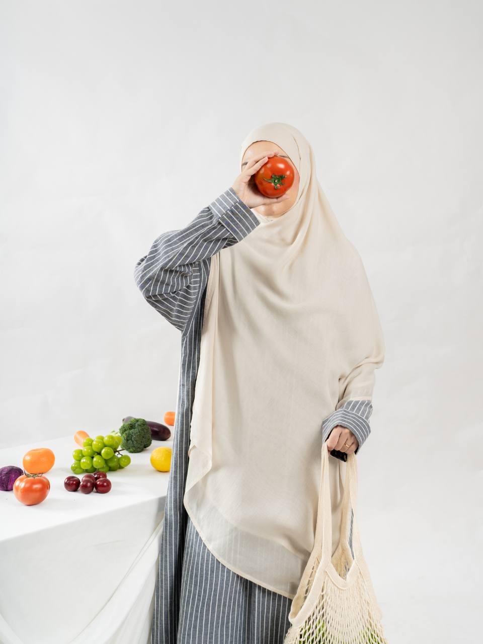 Azmiza-Nuerra Dress-Dress Stripe Oversized-Abaya Stripe Cotton Umroh Haji Nyaman Adem-