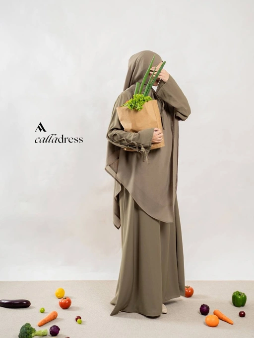 Azmiza-Calla Dress-Dress Tangan Pita Ribbon Sleeve Daily Umroh Haji Busui Friendly