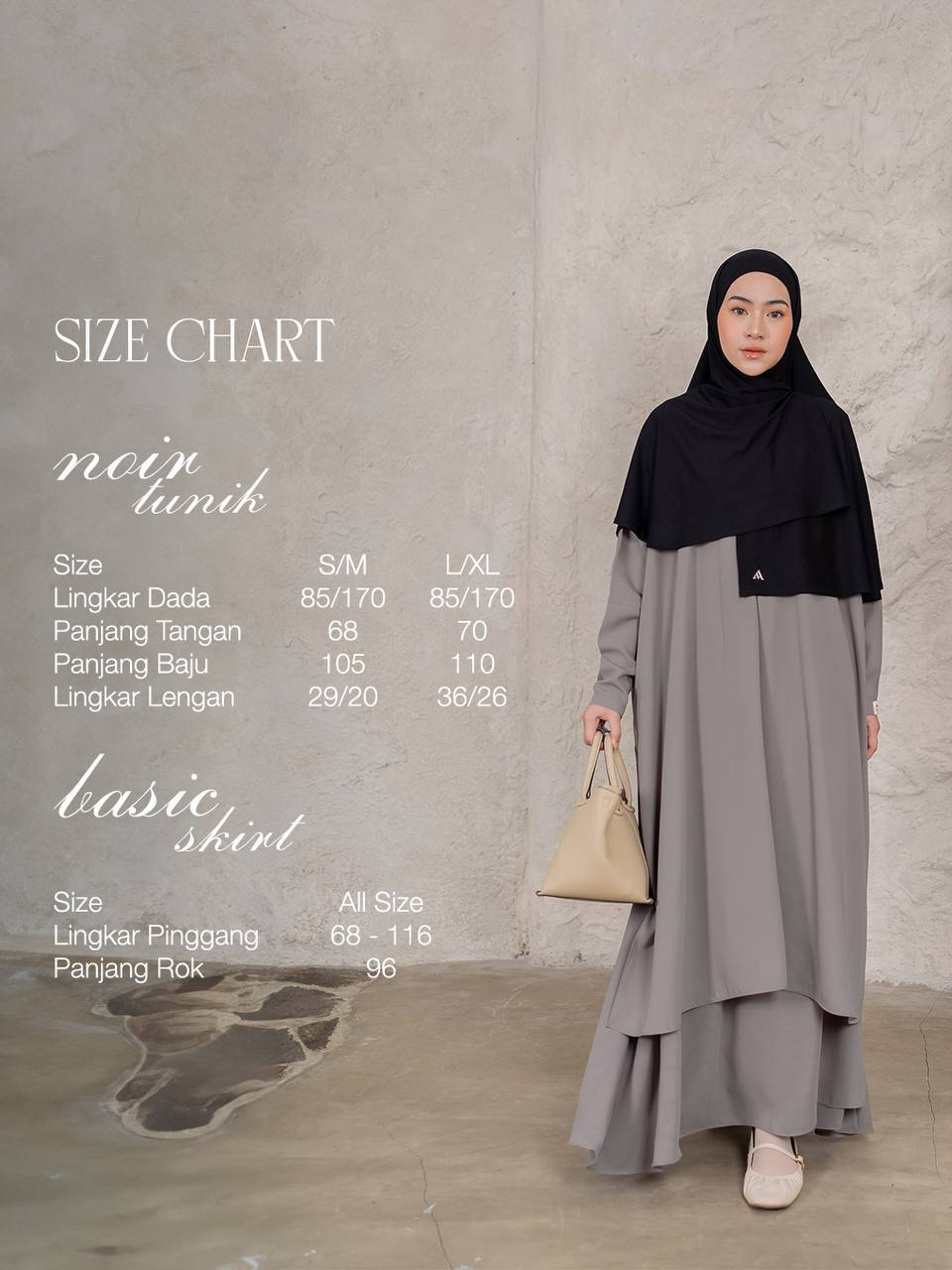 Azmiza-Noir Tunik-(TUNIK ONLY)-( Tunik Atasan Lengan Panjang Oversize Bahan Sahara Platinum)