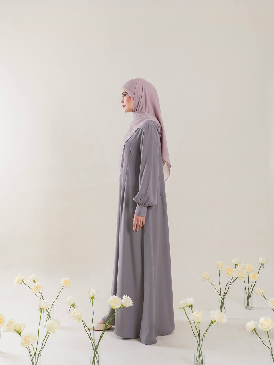Azmiza-Maja Dress Sahara-Dress Lengan Balon Bahan Sahara Platinum-Dress Umroh Haji Daily Wear