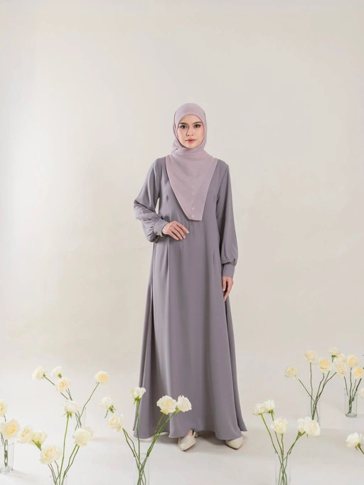 Image of Azmiza-Maja Dress Sahara-Dress Lengan Balon Bahan Sahara Platinum-Dress Umroh Haji Daily Wear