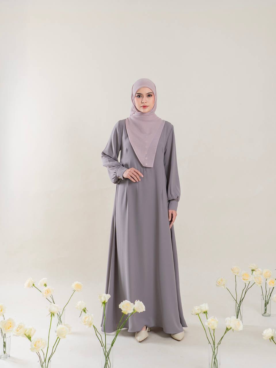 Azmiza-Maja Dress Sahara-Dress Lengan Balon Bahan Sahara Platinum-Dress Umroh Haji Daily Wear