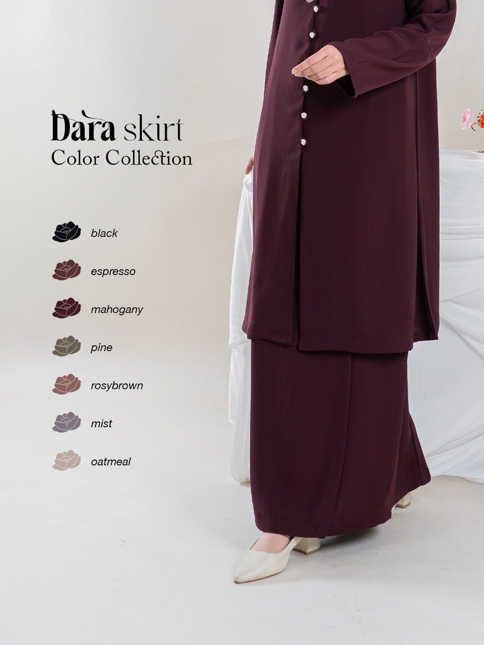 Azmiza-Dara Skirt (HANYA ROK SAJA)-Rok Malaysian Look Bahan Sahara Platinum