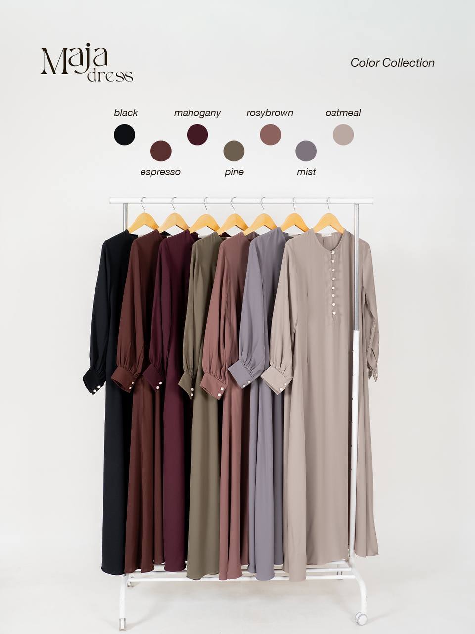 Azmiza-Maja Dress Sahara-Dress Lengan Balon Bahan Sahara Platinum-Dress Umroh Haji Daily Wear