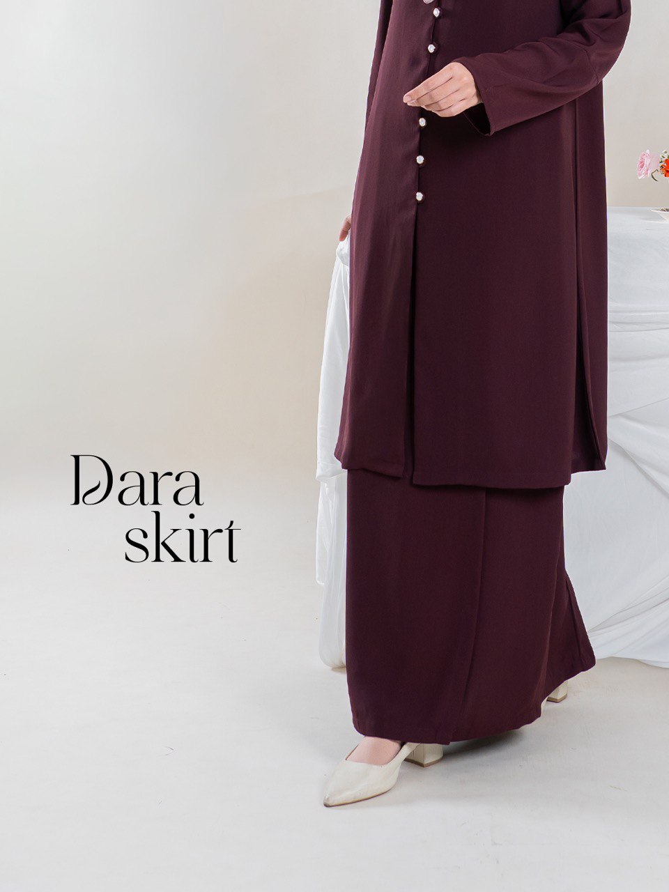 Azmiza-Dara Skirt (HANYA ROK SAJA)-Rok Malaysian Look Bahan Sahara Platinum