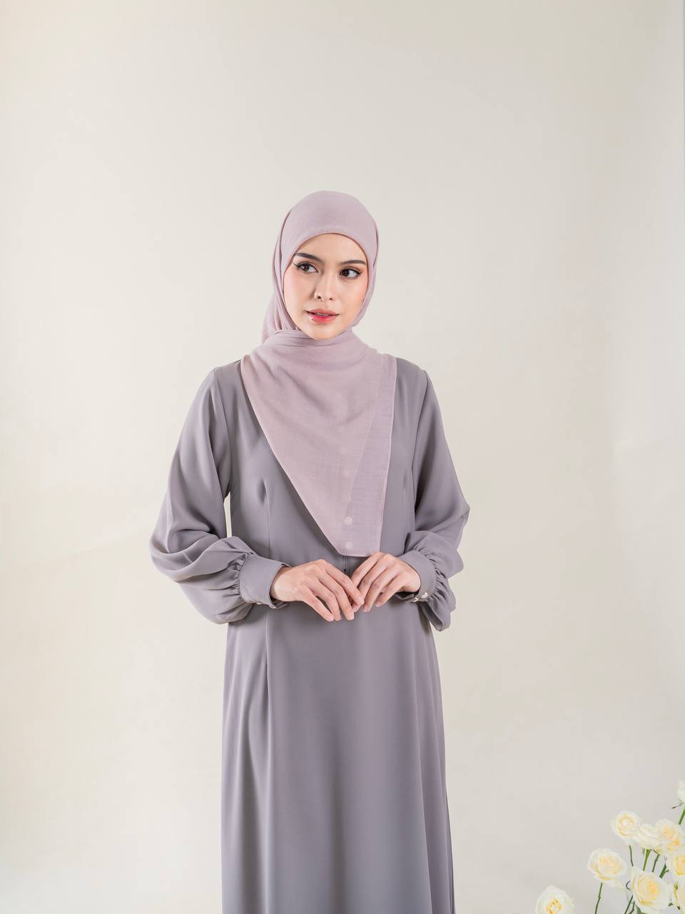 Azmiza-Maja Dress Sahara-Dress Lengan Balon Bahan Sahara Platinum-Dress Umroh Haji Daily Wear