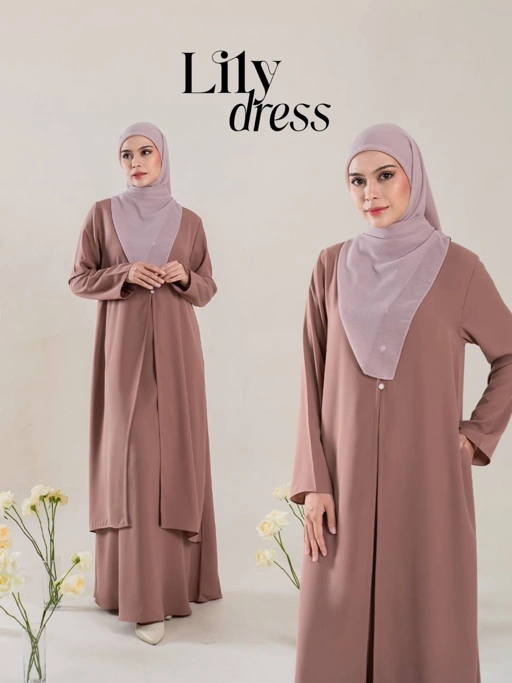 Image of Azmiza-Lily Dress-Dress Simple Kancing Mutiara Bahan Sahara Platinum