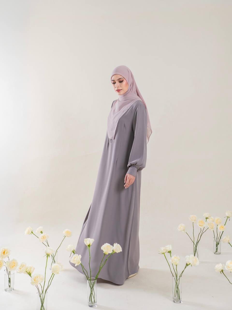 Azmiza-Maja Dress Sahara-Dress Lengan Balon Bahan Sahara Platinum-Dress Umroh Haji Daily Wear