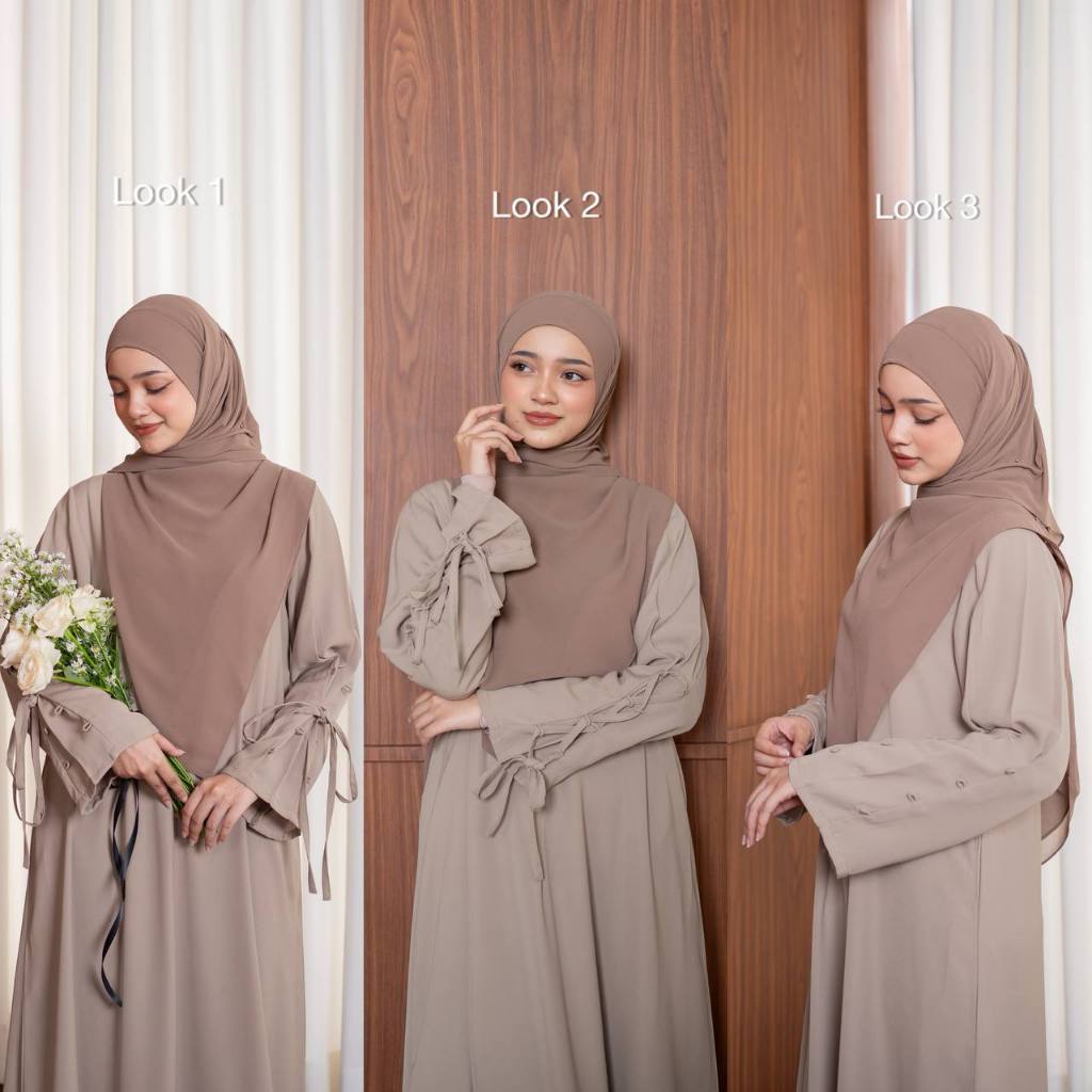 Azmiza-Calla Dress-Dress Tangan Pita Ribbon Sleeve Daily Umroh Haji Busui Friendly