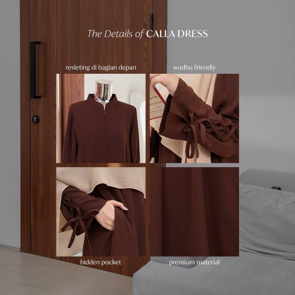 Azmiza-Calla Dress-Dress Tangan Pita Ribbon Sleeve Daily Umroh Haji Busui Friendly