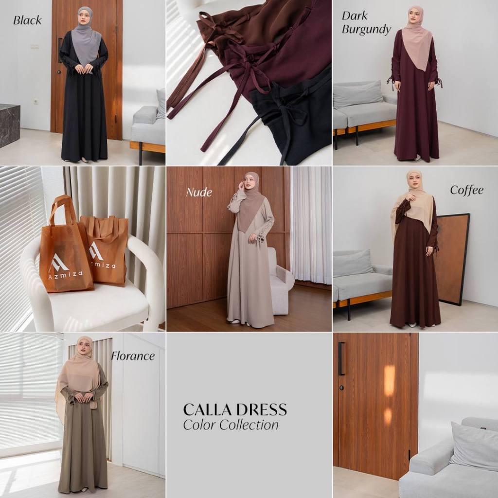 Azmiza-Calla Dress-Dress Tangan Pita Ribbon Sleeve Daily Umroh Haji Busui Friendly