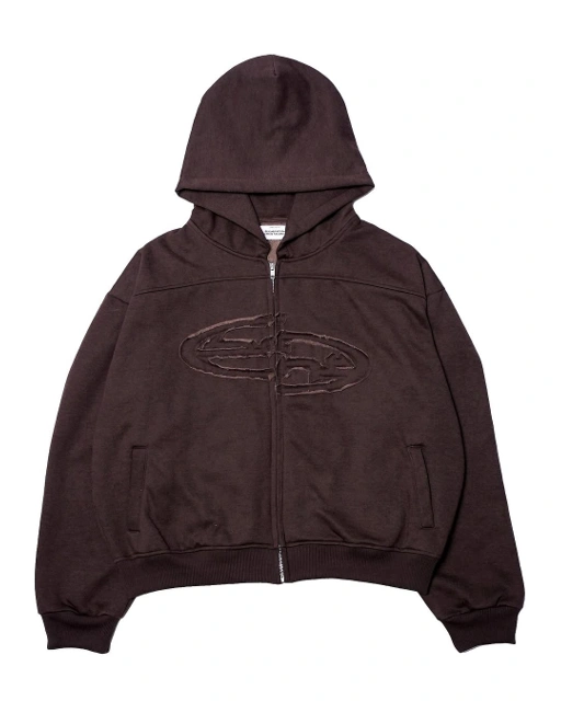 Image of SANR STUDIO HOODIE ZIP DISTRESSED BROWN - M, L, XL