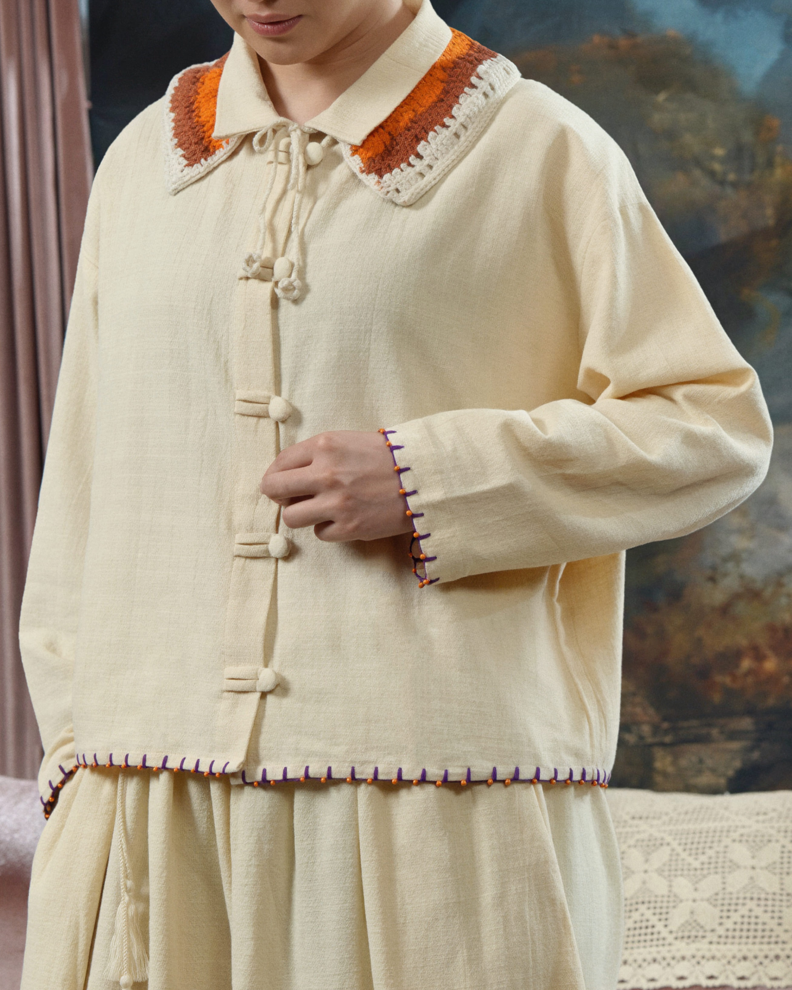 SABINE AND HEEM - MOTE Cotton Collar Shirt - Cannoli Cream - Adult Beaded Shirt