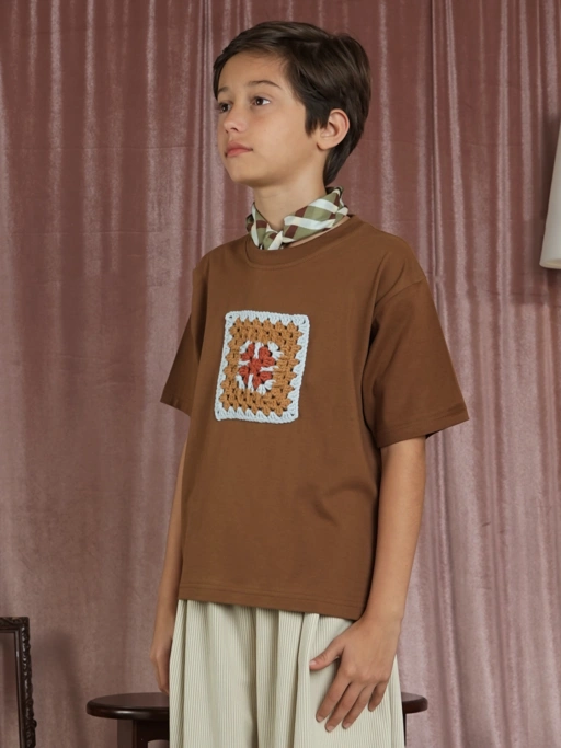 SABINE AND HEEM - GAPPA Crochet Cotton Tee - Toffee Brown - Kids Cotton T-Shirt