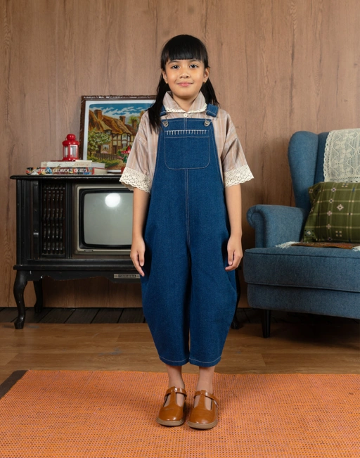 Image of SABINE AND HEEM - ADDY Denim Barrel Overall with Handstitch - Denim - Overall Anak