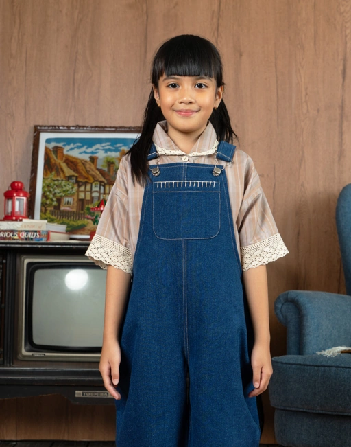 Image of SABINE AND HEEM - ADDY Denim Barrel Overall with Handstitch - Denim - Overall Anak