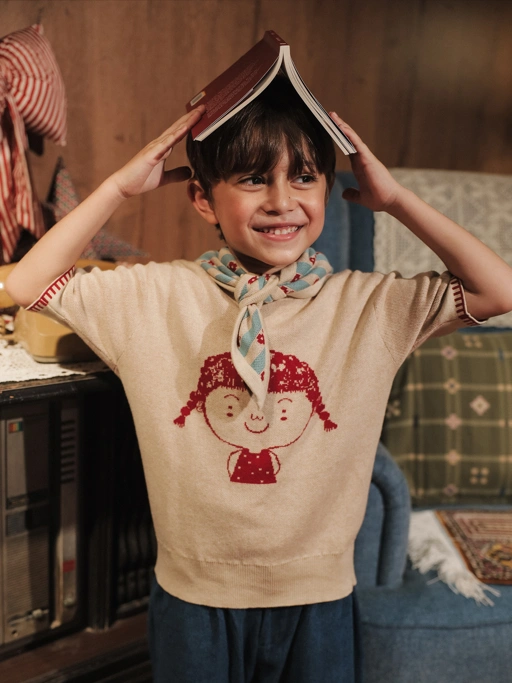 Image of SABINE AND HEEM - NA WILLA - COTTON Knitted Tee With Scarves - Kaos Rajut Anak