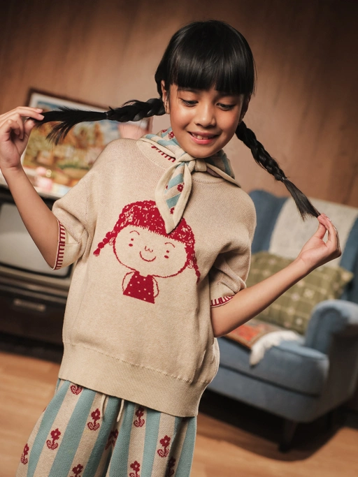 Image of SABINE AND HEEM - NA WILLA - COTTON Knitted Tee With Scarves - Kaos Rajut Anak