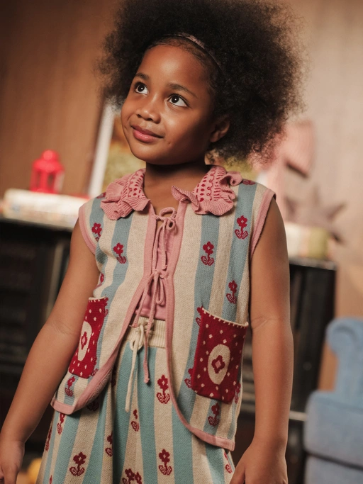 Image of SABINE AND HEEM - NA WILLA - COTTON Knitted Collar Vest - Striped - Rompi Rajut Anak Perempuan