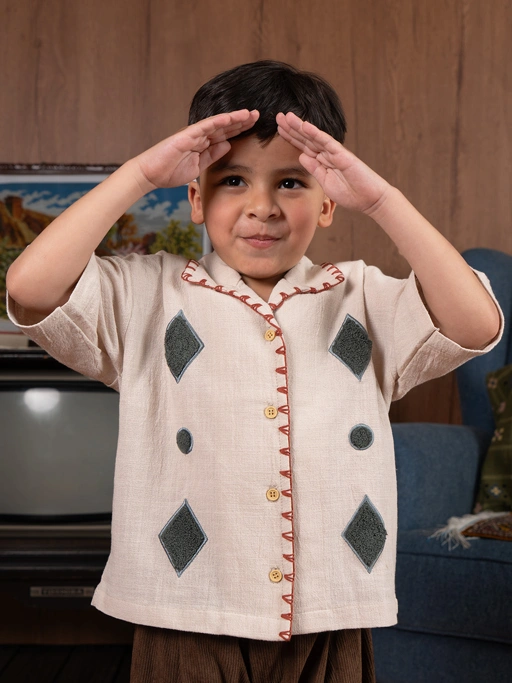 Image of SABINE AND HEEM - WONDER Embroidery Linen Shirt - Broken White - Kemeja Linen Anak