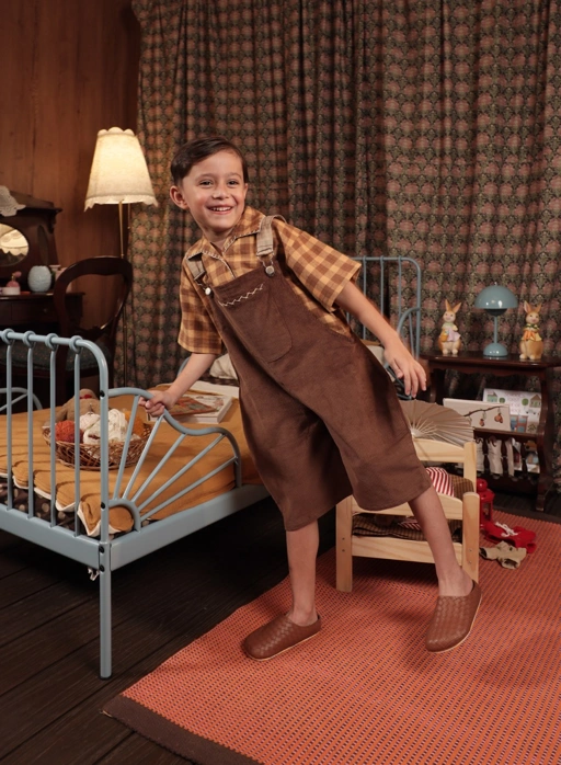Image of SABINE AND HEEM – KIRBY Corduroy Twill Overall Shorts – Brown – Kids Overall