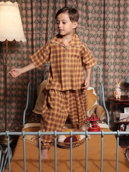 Image of SABINE AND HEEM – PHOENIX Gingham Flannel Shirt with Hand Stitch – Mustard Brown – Kids Flannel Shirt