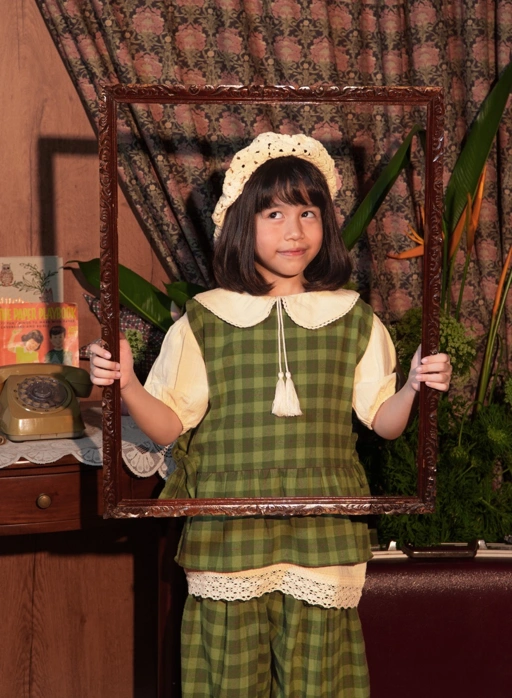 Image of SABINE AND HEEM - PARISH Flannel Gingham Ribbon Sleeveless Outer Vest - Green - Girls Sleeveless Vest Top