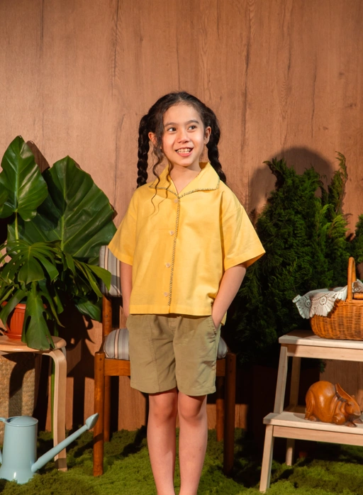Image of SABINE AND HEEM - EDEN Linen Sashiko Shirt - Yellow - Kemeja Linen Anak