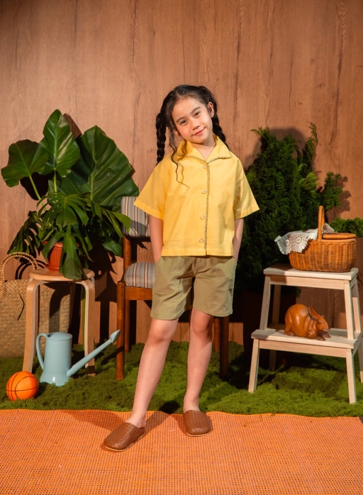 Image of SABINE AND HEEM - EDEN Linen Sashiko Shirt - Yellow - Kemeja Linen Anak