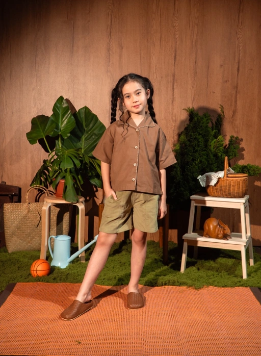 Image of SABINE AND HEEM - EDEN Linen Sashiko Shirt - Brown - Kemeja Linen Anak