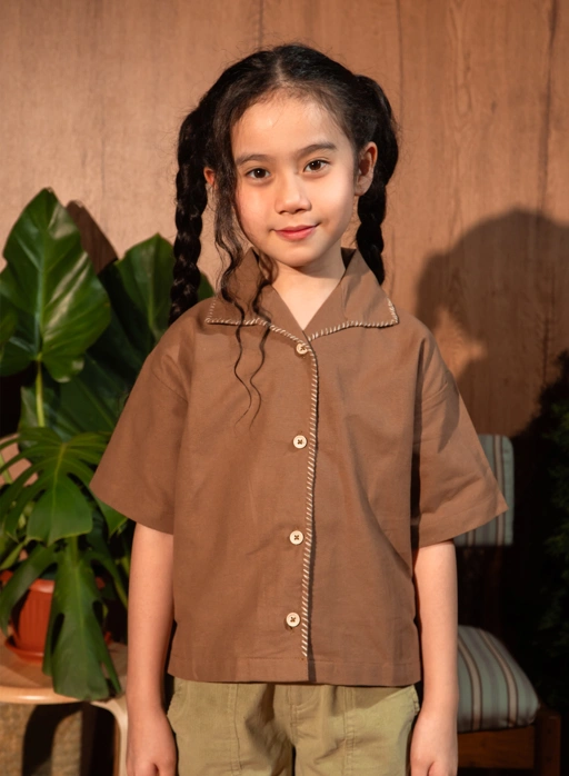 Image of SABINE AND HEEM - EDEN Linen Sashiko Shirt - Brown - Kemeja Linen Anak