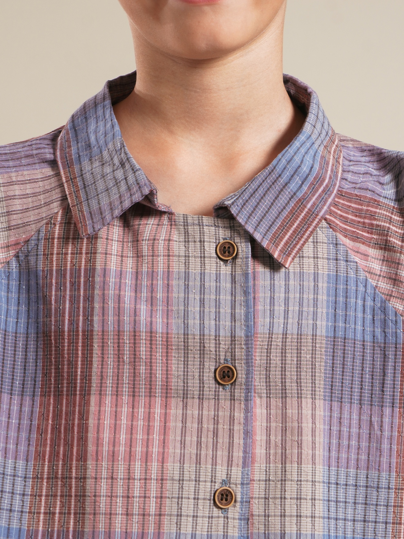 SABINE AND HEEM - BILBAO Raglan Boxy Shirt - Plaid Blue - Kids Cotton Shirt Top