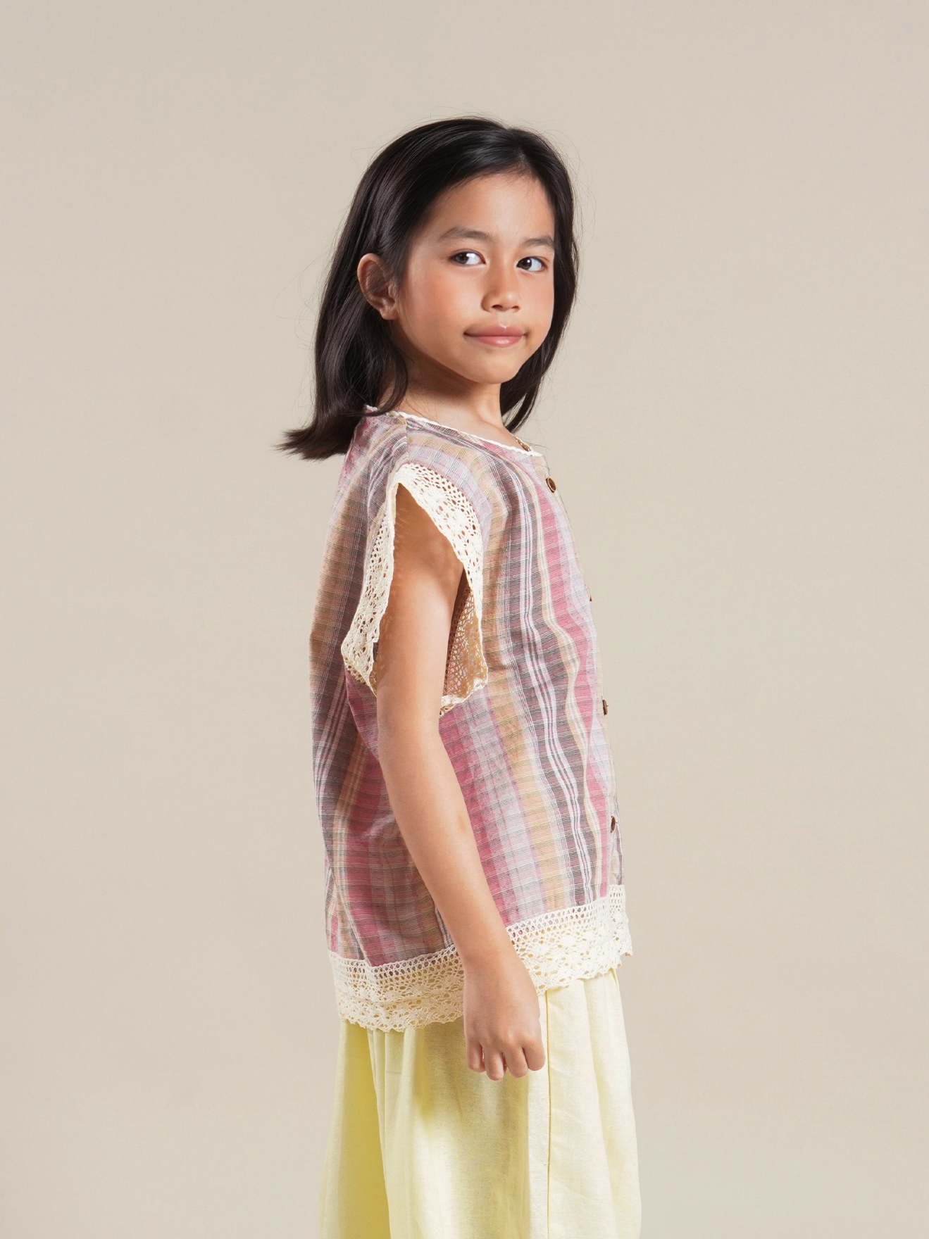 SABINE AND HEEM - PIANA Cotton Sleeveless Top - Pink Brown - Girls Cotton Top