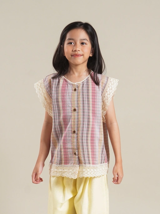 SABINE AND HEEM - PIANA Cotton Sleeveless Top - Pink Brown - Girls Cotton Top