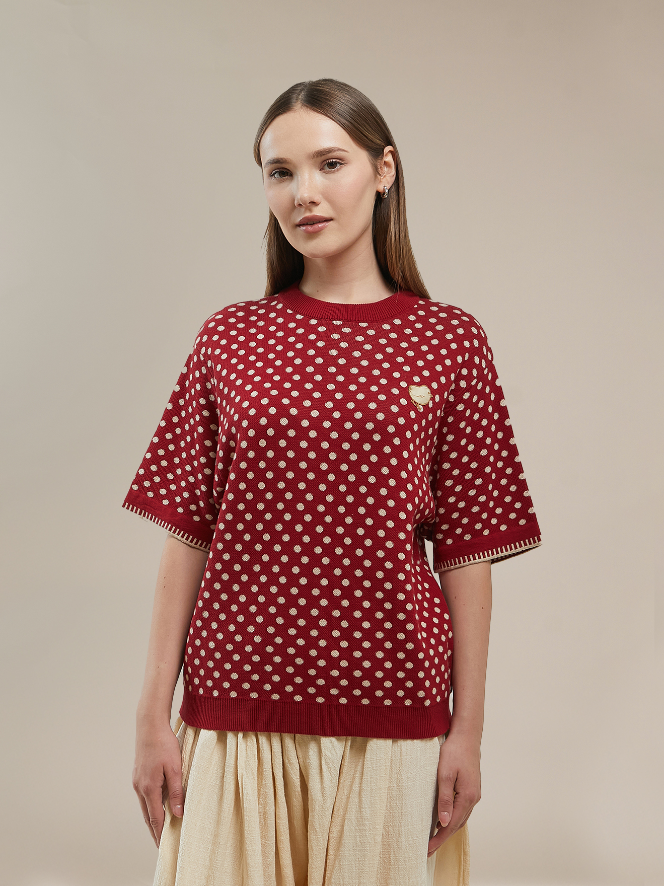 SABINE AND HEEM - NA WILLA - POLKADOT Knitted Tee - Maroon - Adult Knit T-Shirt